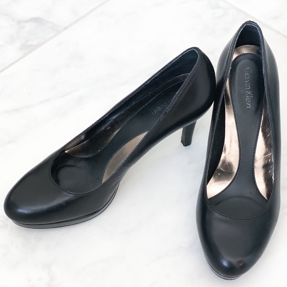 Black leather Calvin Klein heels